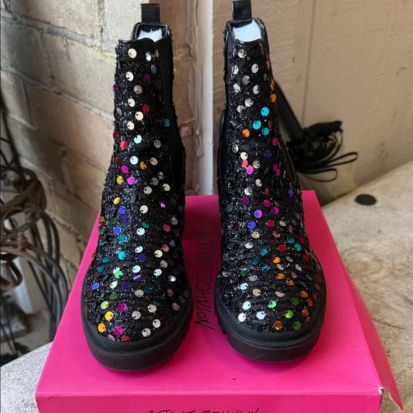 Betsey Johnson Multicolor Sequin Ankle Boots - Picture 8 of 11